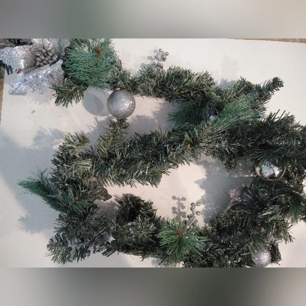 Frosted Garland Swag with Silver Glitter Details 6'+